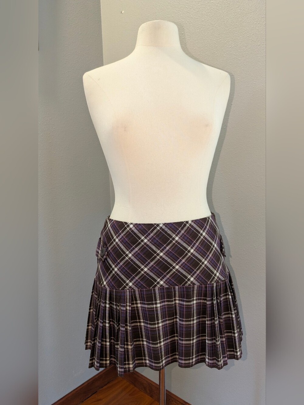 No Boundaries Purple Plaid Pleated Mini Skirt